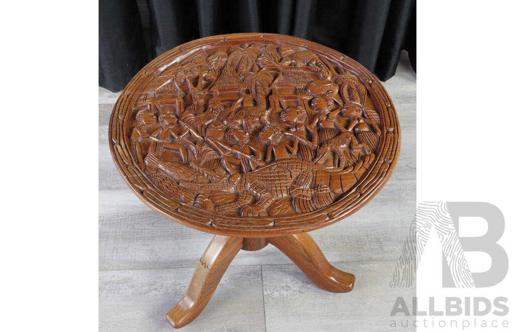 Heavily Carved Hardwood Side Table