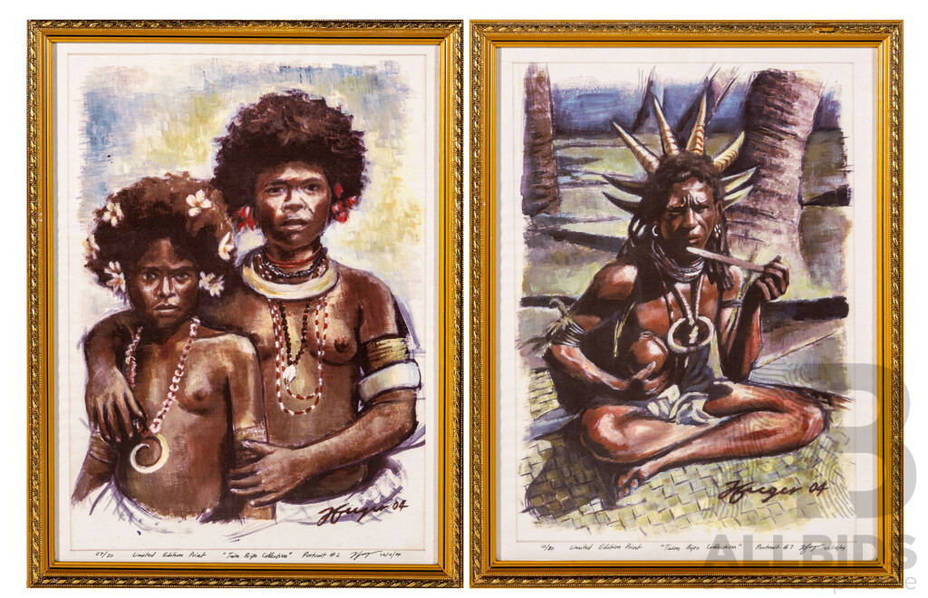 Artist Unknown, (20th Century, Papua New Guinean), Portrait # 7 & Portrait # 2, Taim Bipo Collection (2004), Limited Edition Prints, 43 x 33 cm (frames) (2)