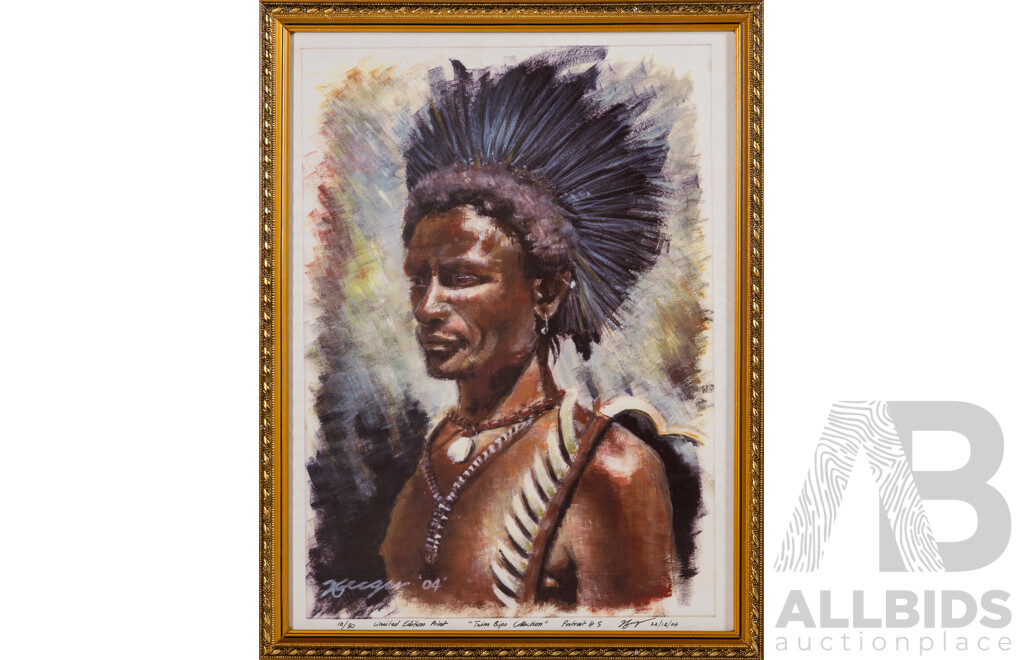 Artist Unknown (20th Century, Papua New Guinean), Portrait #1, #3, #4 and # 5 (2004), Selection of Limited Edition Reproduction Prints of the Originals, 43 x 33 cm (frames) (4)