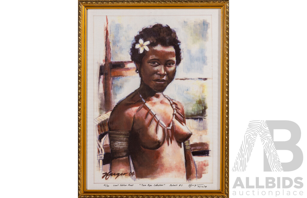 Artist Unknown (20th Century, Papua New Guinean), Portrait #1, #3, #4 and # 5 (2004), Selection of Limited Edition Reproduction Prints of the Originals, 43 x 33 cm (frames) (4)