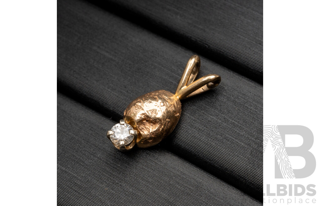 9ct Diamond Organic Nugget Style Pendant with Fixed Bale, 15mm, TDW 0.10ct, 1.66 Grams
