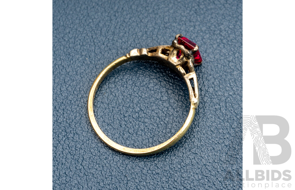 9ct Vintage Rubelite and Old Cut Diamond Ring, Size P, 2.20 Grams