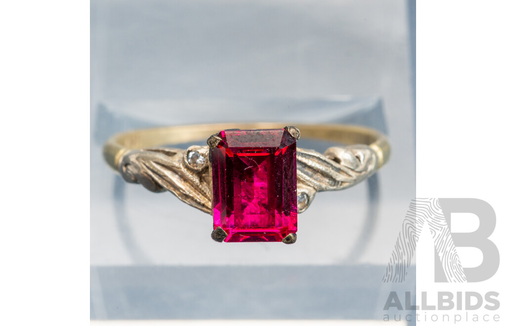 9ct Vintage Rubelite and Old Cut Diamond Ring, Size P, 2.20 Grams