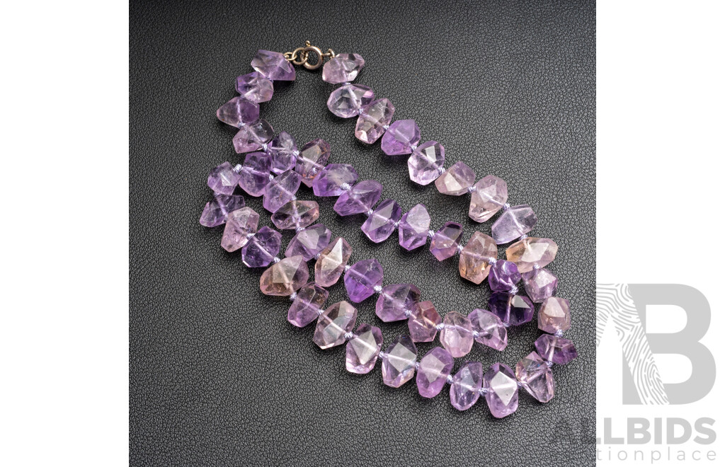 Pretty Amethyst/Ametrine Vintage Beaded Necklace with Sterling Silver Clasp, 50cm Long