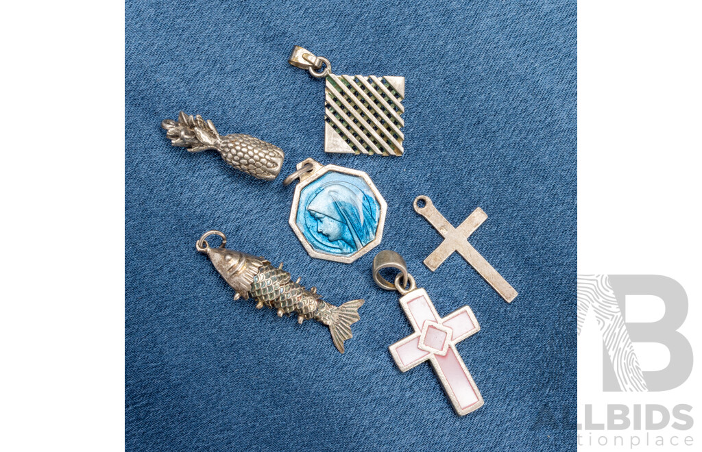 Assorted 925 Sterling Silver and Base Metal Pendants - Lot of 6