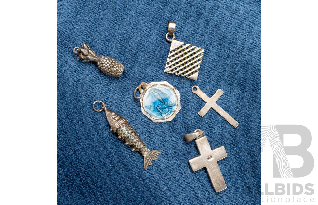 Assorted 925 Sterling Silver and Base Metal Pendants - Lot of 6