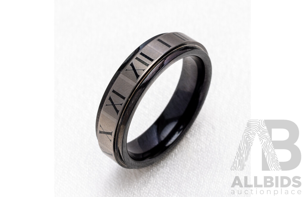 Black Tungsten Roman Numeral Mens Wedder - Size R.5