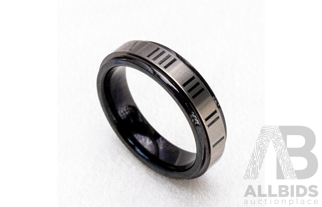 Black Tungsten Roman Numeral Mens Wedder - Size R.5