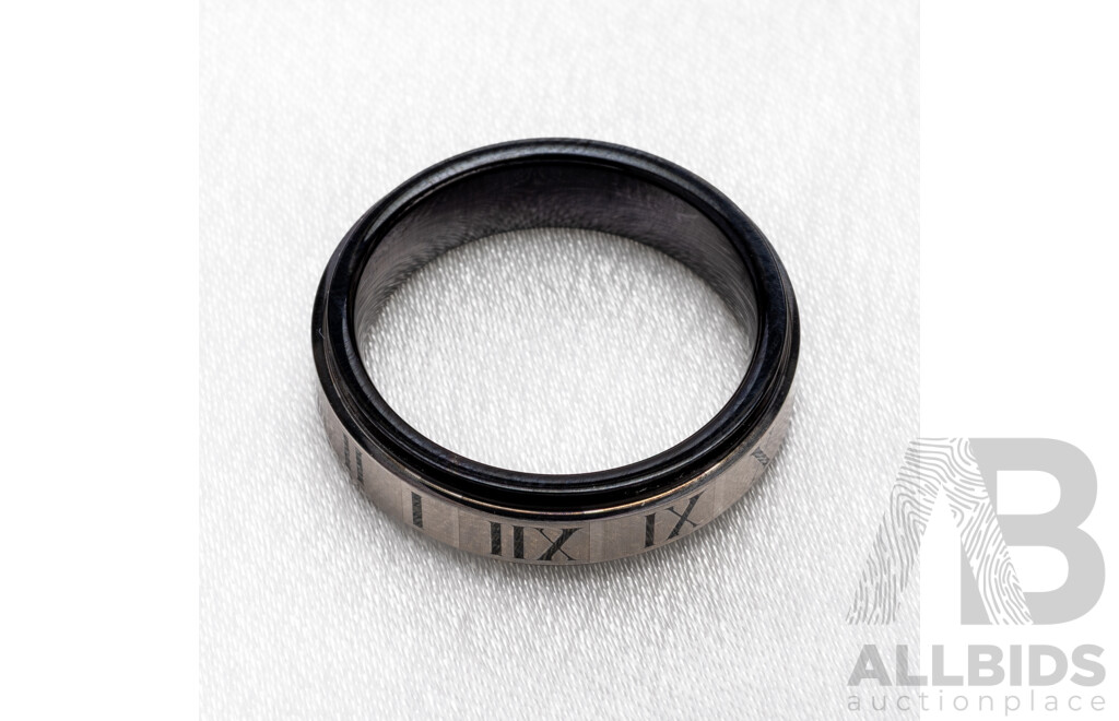 Black Tungsten Roman Numeral Mens Wedder - Size R.5