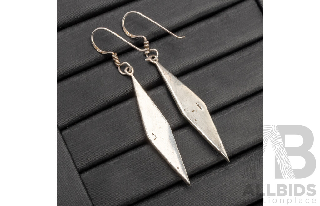 Pair of 925 Sterling Silver Earrings with Blue Enamel Inlay