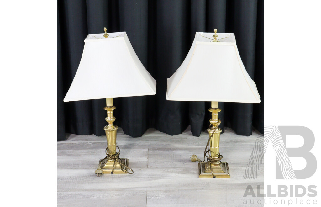 Pair of Brass Table Lamps with Fabric Shades