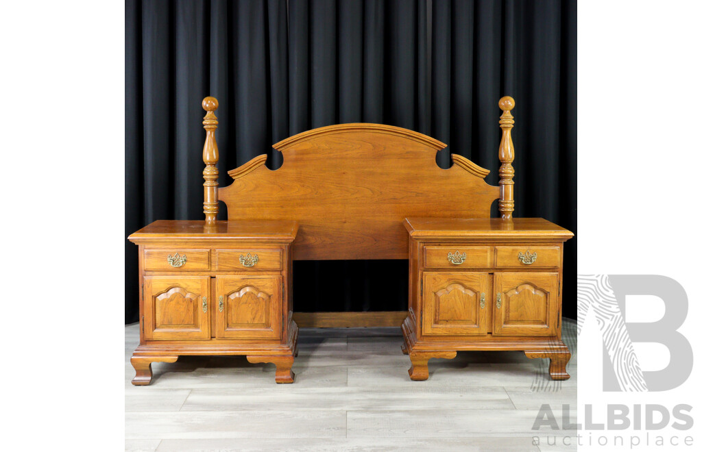 Pair of Modern Pine Bedside Chests and Double Bed Head