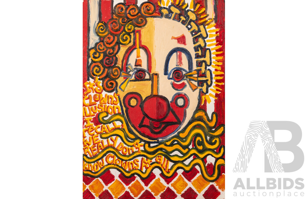 Francois (20th Century, Working c1990s), Clown's Illusion, Shining Thru & Clown Totem I, II & III, Original Oils on Heavy Card, Wonderful Selection of Clown Related Original Works, 77 X 57 Cm (largest) (5)