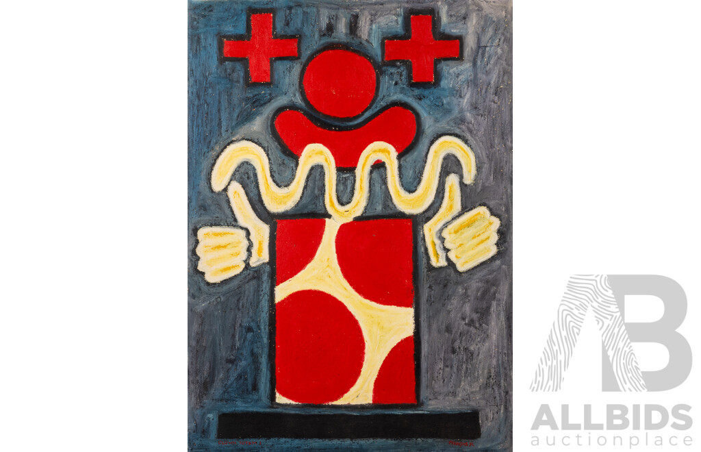 Francois (20th Century, Working c1990s), Clown's Illusion, Shining Thru & Clown Totem I, II & III, Original Oils on Heavy Card, Wonderful Selection of Clown Related Original Works, 77 X 57 Cm (largest) (5)