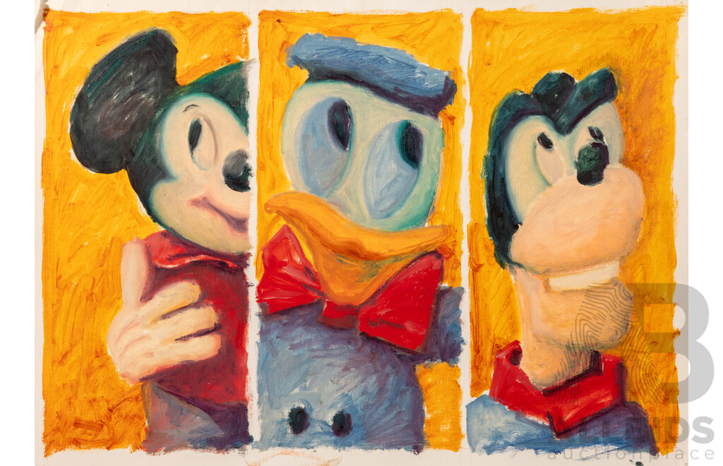 Francois (20th Century, C1990s-2005), Incomplete Mark Up of Elizabeth I Theatre Production Poster, Mickey & Friends & More, Five Uniquely Original Works, Oils on Card, 47 x 65 cm (largest) (5)