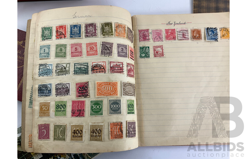 Collection of Antique and Vintage International Stamps Including Newfoundland, France, Germany, Italy, Belgium, Canada, India, Ceylon, Great Britain, Ireland and More