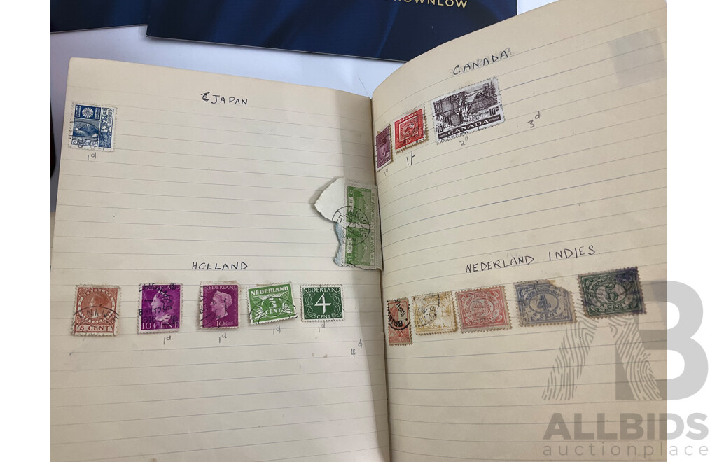 Collection of Antique and Vintage International Stamps Including Newfoundland, France, Germany, Italy, Belgium, Canada, India, Ceylon, Great Britain, Ireland and More