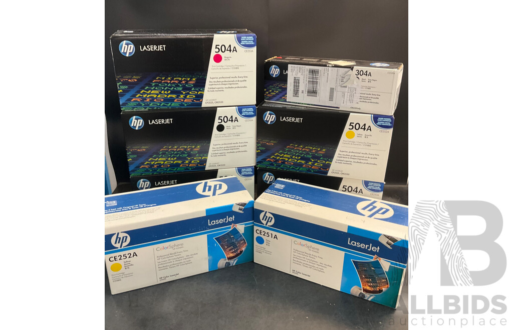 Assorted HP Toner Cartridges - CE252A/CE251A/504A/304A - Lot of 8