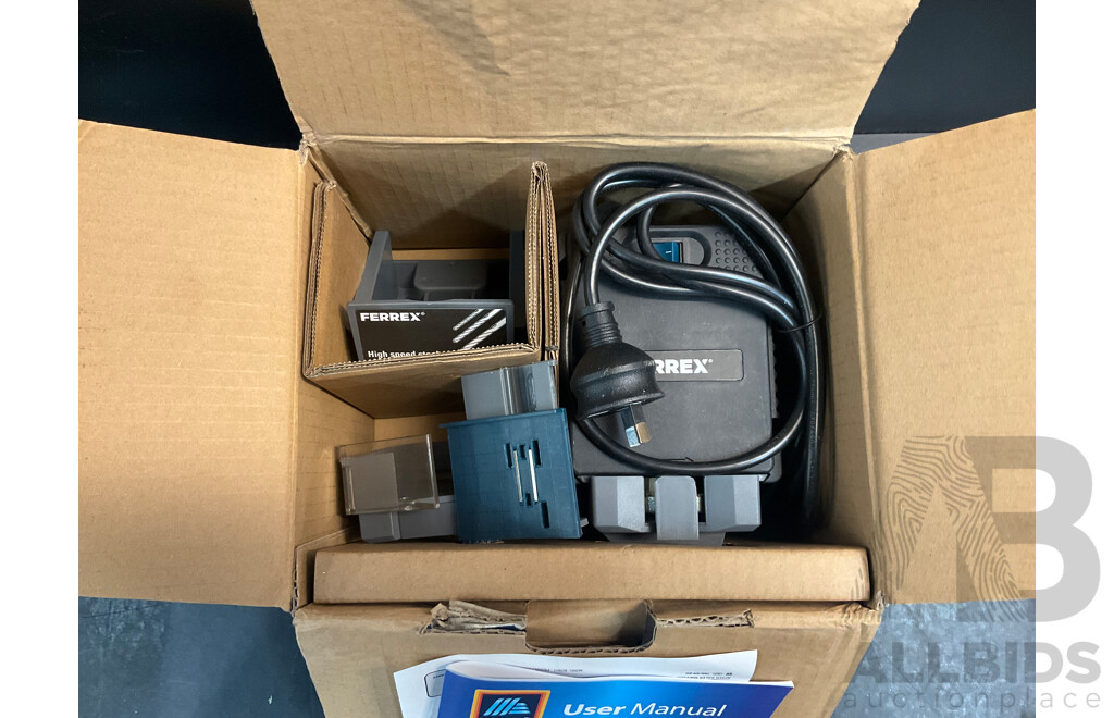 AEG Circular Saw, Metabo Angle Grinder, Hitachi Nail Gun, Batteries and Ferrex Multifunctional Sharpener