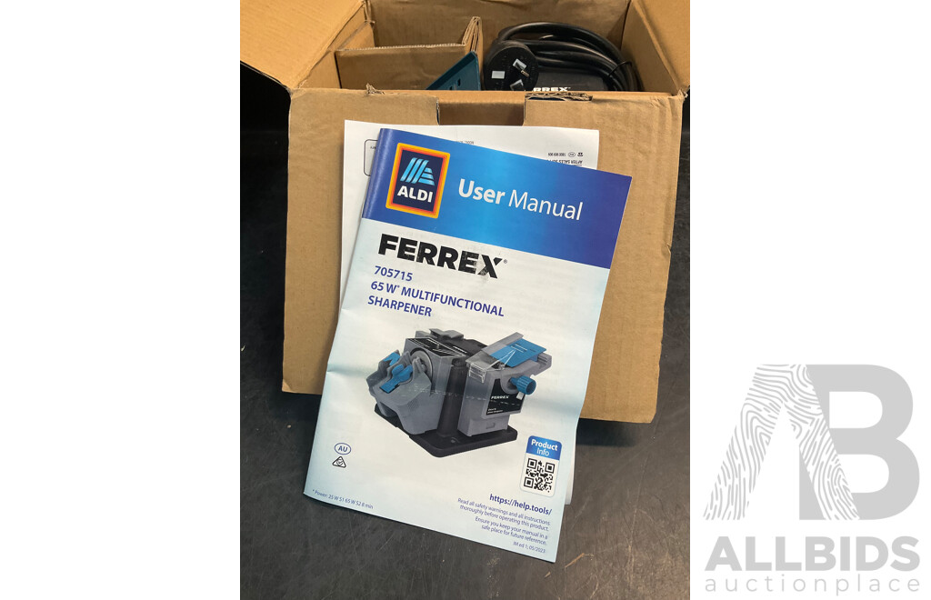 AEG Circular Saw, Metabo Angle Grinder, Hitachi Nail Gun, Batteries and Ferrex Multifunctional Sharpener