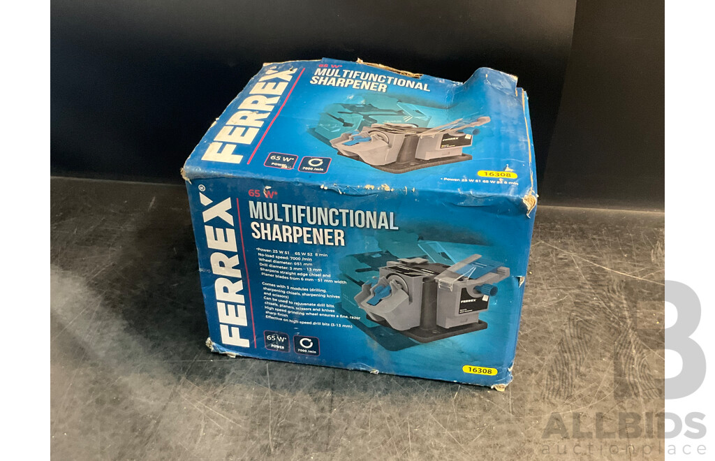 AEG Circular Saw, Metabo Angle Grinder, Hitachi Nail Gun, Batteries and Ferrex Multifunctional Sharpener