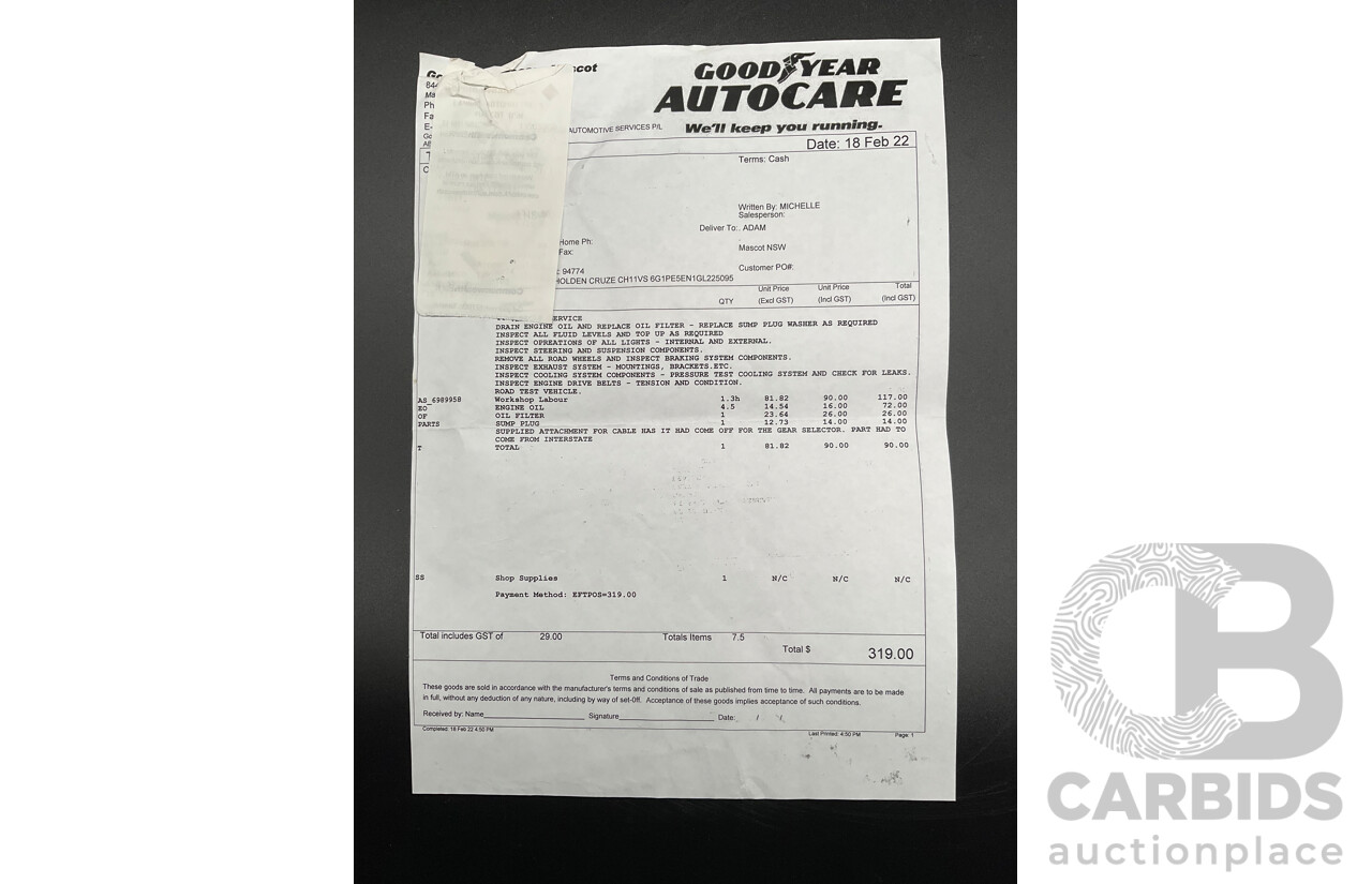 03/2016 Holden Cruze SRi Z-Series (FWD) JH MY16 4d Sedan Slipstream Blue Metallic Turbo 1.6L