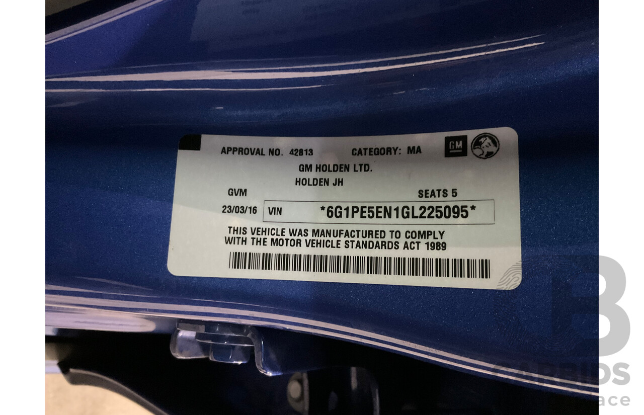 03/2016 Holden Cruze SRi Z-Series (FWD) JH MY16 4d Sedan Slipstream Blue Metallic Turbo 1.6L