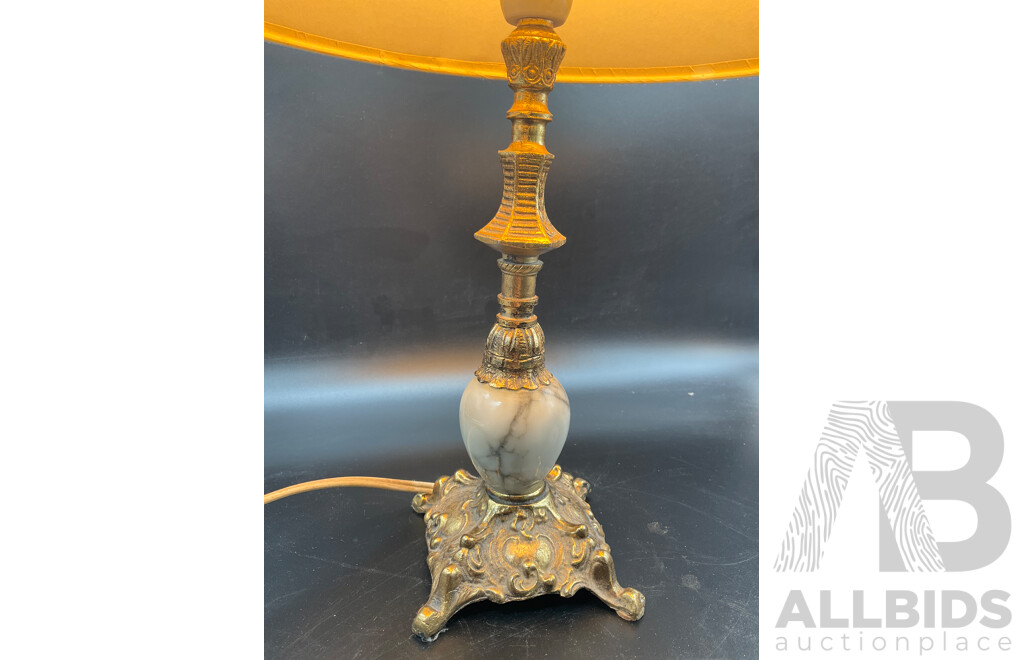 Onyx and Brass Table Lamp with Blue Shade - Set of 2