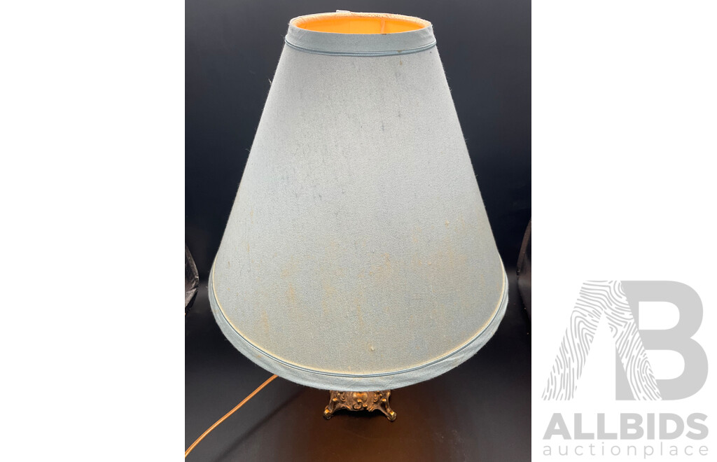 Onyx and Brass Table Lamp with Blue Shade - Set of 2