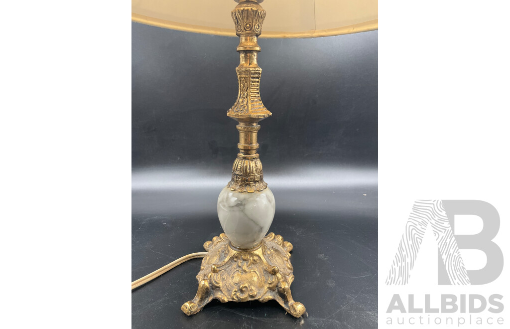 Onyx and Brass Table Lamp with Blue Shade - Set of 2