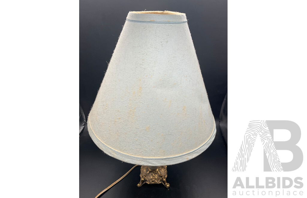 Onyx and Brass Table Lamp with Blue Shade - Set of 2