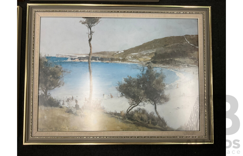 Framed Print “ Holiday Sketch at Coogee 1888“ by Tom Roberts, “The Railway Station, Redfern“, “The Purple Noon’s Transparent Night” and “Golden Summer, Eaglemont” by Arthur Streeton - Lot of 4