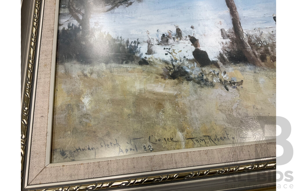 Framed Print “ Holiday Sketch at Coogee 1888“ by Tom Roberts, “The Railway Station, Redfern“, “The Purple Noon’s Transparent Night” and “Golden Summer, Eaglemont” by Arthur Streeton - Lot of 4