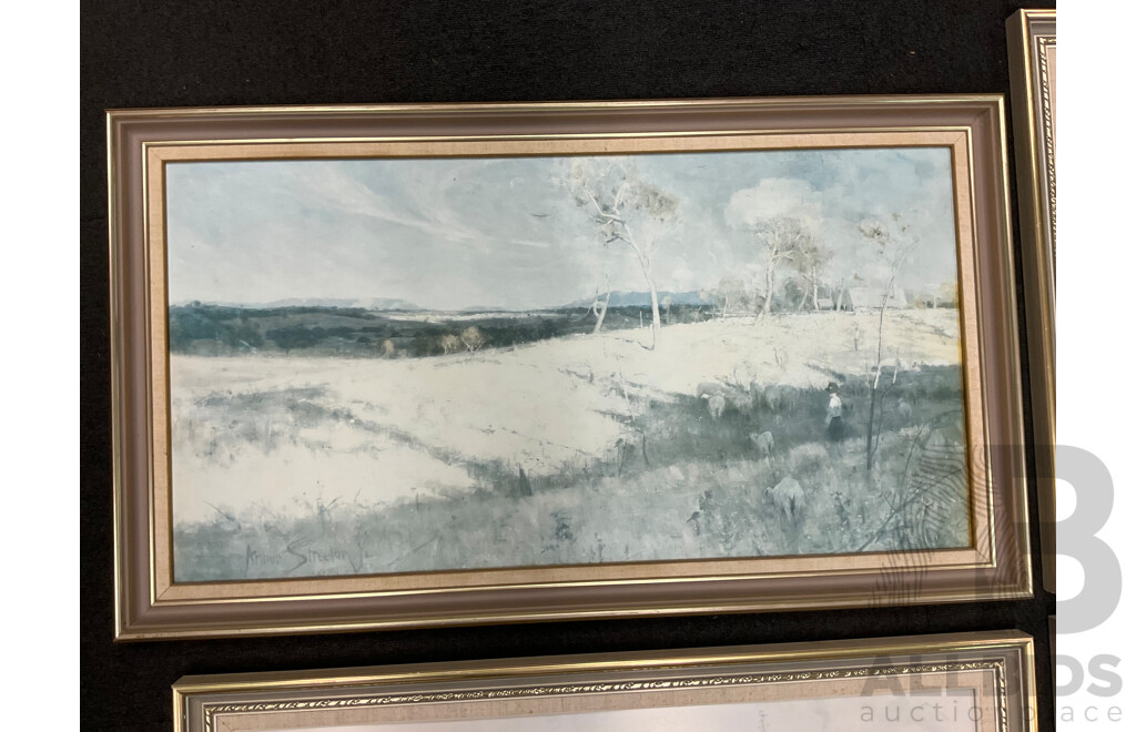 Framed Print “ Holiday Sketch at Coogee 1888“ by Tom Roberts, “The Railway Station, Redfern“, “The Purple Noon’s Transparent Night” and “Golden Summer, Eaglemont” by Arthur Streeton - Lot of 4