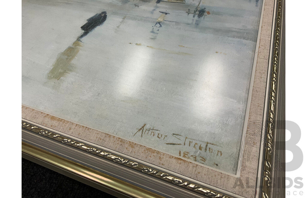 Framed Print “ Holiday Sketch at Coogee 1888“ by Tom Roberts, “The Railway Station, Redfern“, “The Purple Noon’s Transparent Night” and “Golden Summer, Eaglemont” by Arthur Streeton - Lot of 4