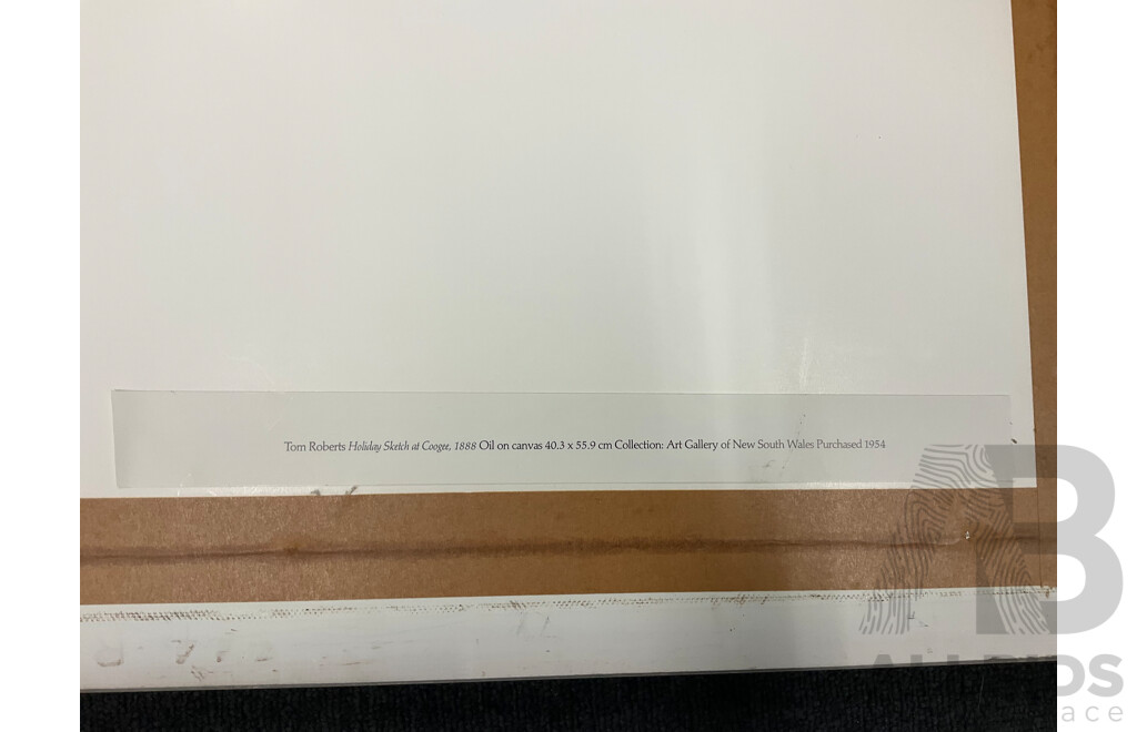 Framed Print “ Holiday Sketch at Coogee 1888“ by Tom Roberts, “The Railway Station, Redfern“, “The Purple Noon’s Transparent Night” and “Golden Summer, Eaglemont” by Arthur Streeton - Lot of 4