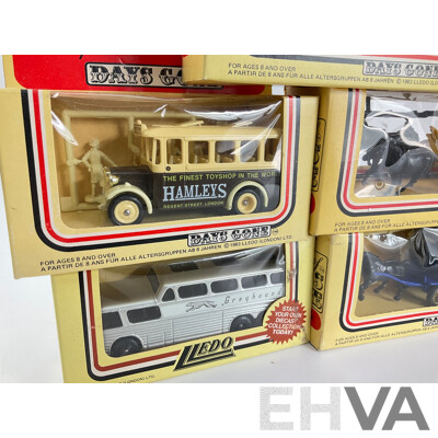 Collection of Lledo Days Gone Diecast Vehicles Including Trucks, Buses and Horse Drawn Carriages