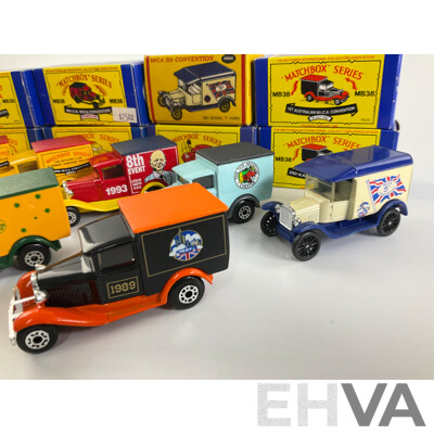 Eight Matchbox Ford Model A Promotional Trucks Including Australia and United Kingdom M.I.C.A Conventions, Chester Toy Museum