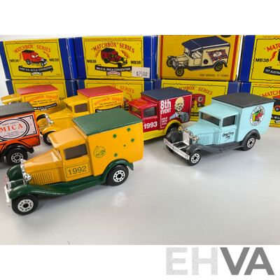 Eight Matchbox Ford Model A Promotional Trucks Including Australia and United Kingdom M.I.C.A Conventions, Chester Toy Museum