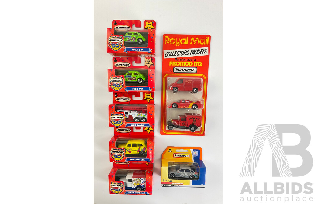 Vintage Matchbox Vehicles Including 2002 Matchbox 50th Anniversary, Royal Mail Collectors Models and 2000 Sydney Olympics Relay Car