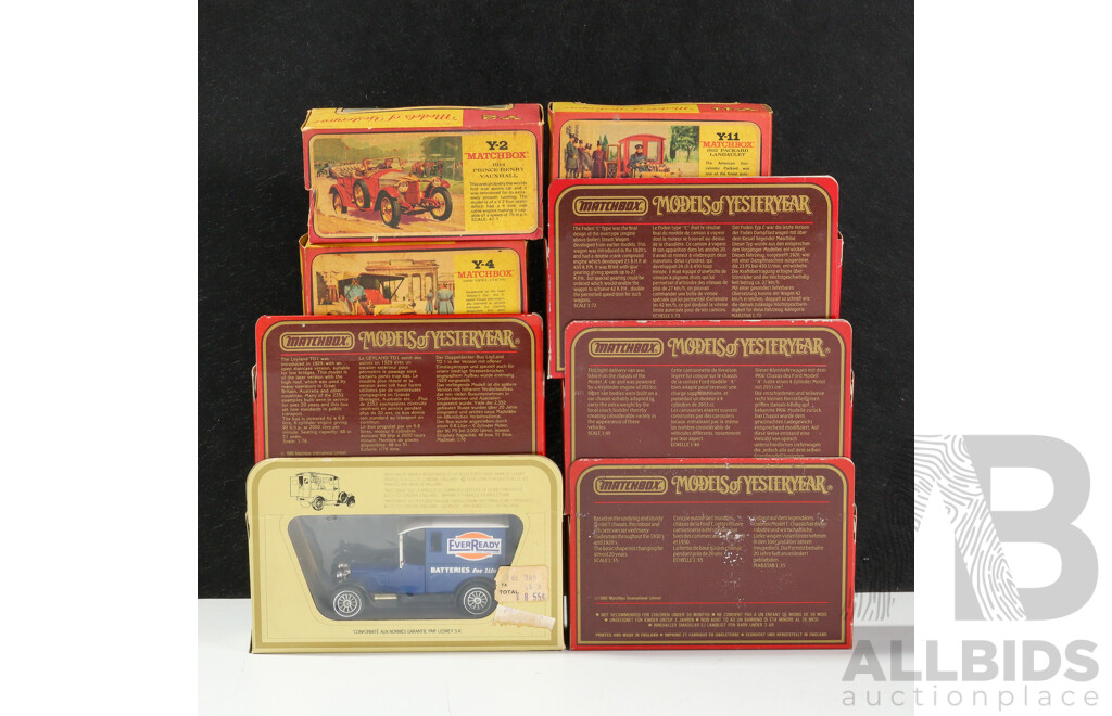 Collection of Matchbox Models of Yesteryear Including 1909 Opel Coupe, 1914 Vauxhall, Trucks, Buses