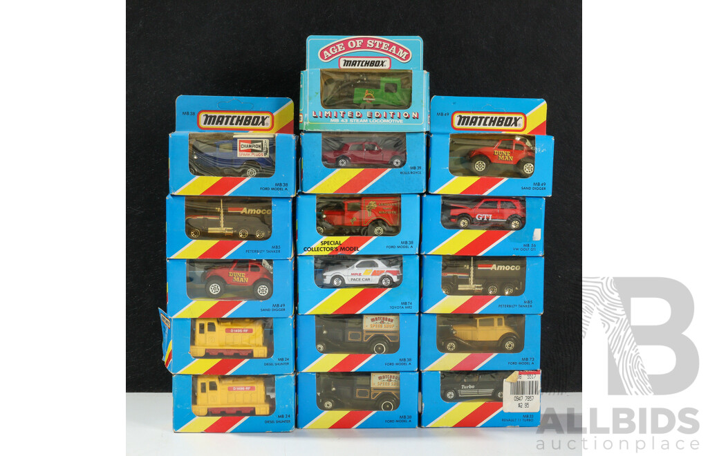 Collection of Vintage Matchbox Vehicles Including Delivery Trucks, Locomotives, Cars