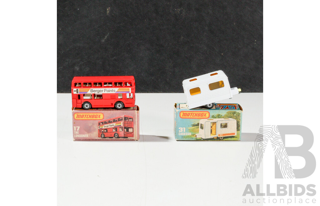 Vintage Matchbox 75 Londoner Bus and Caravan with Original Boxes