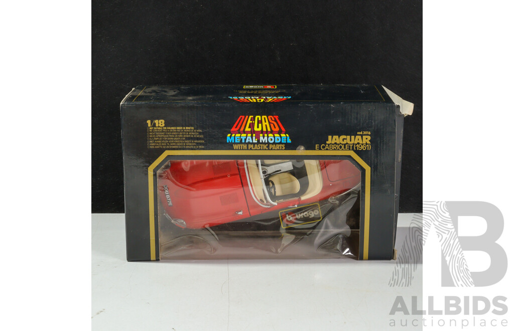 Vintage Burago Diecast 1961 Jaguar E Cabriolet 1:18 Scale