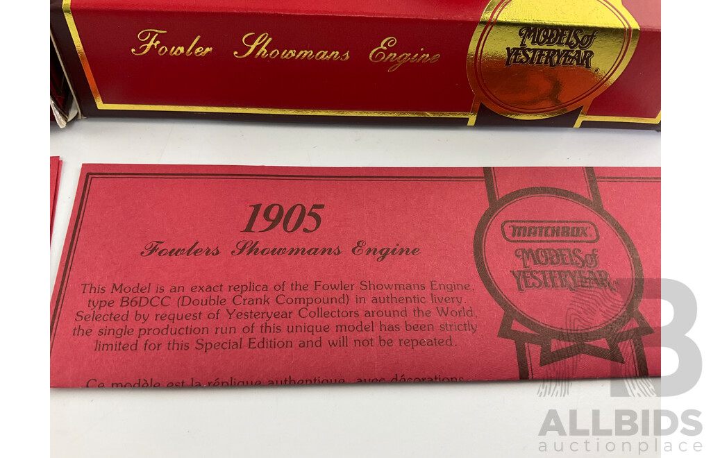 Matchbox Models of Yesteryear Limited Edition 1920 Leyland Three Ton Subsidy Lorry and Fowler Showman's Engine