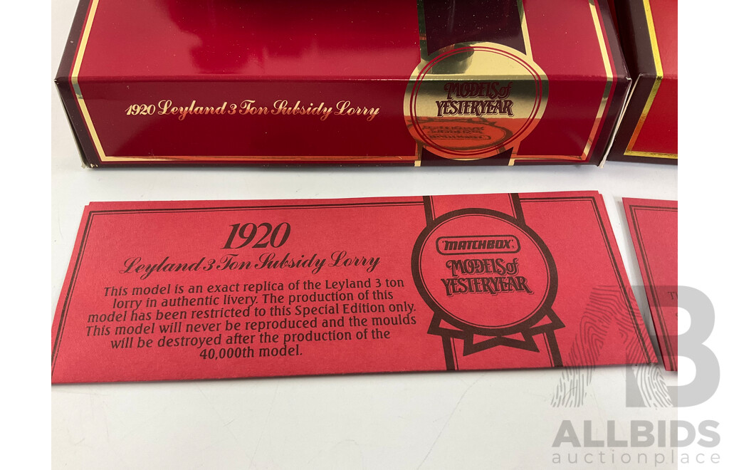 Matchbox Models of Yesteryear Limited Edition 1920 Leyland Three Ton Subsidy Lorry and Fowler Showman's Engine