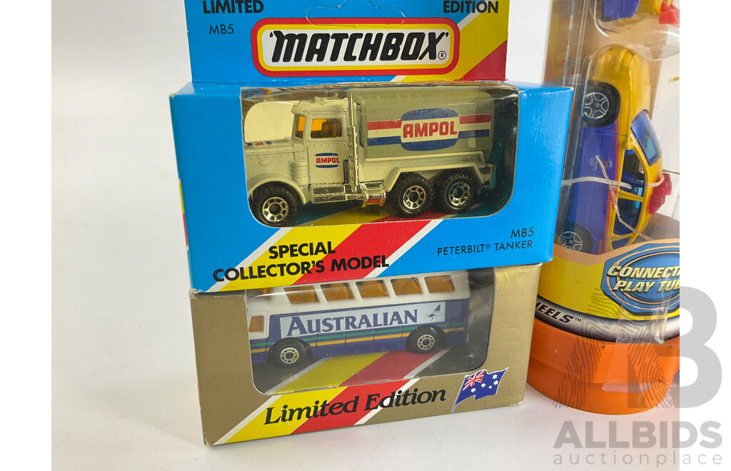 Matchbox Sydney 2000 Olympic Games Diecast Set with Collectors Model Bob Jane Pick Up, Ampol Tanker, Australian Airlines Bus, Smiths Chips Truck