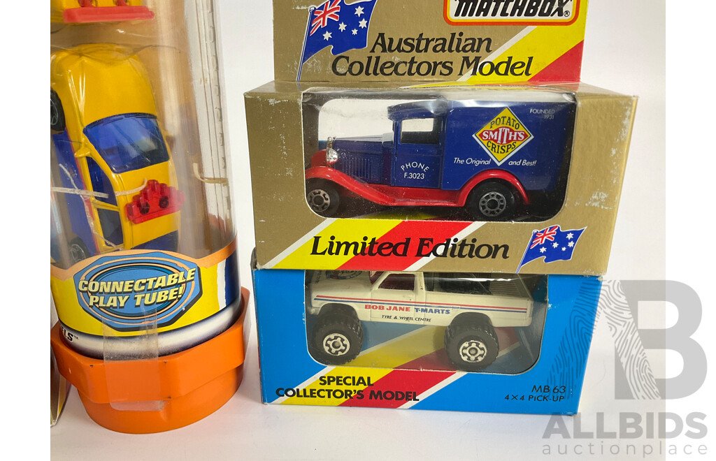 Matchbox Sydney 2000 Olympic Games Diecast Set with Collectors Model Bob Jane Pick Up, Ampol Tanker, Australian Airlines Bus, Smiths Chips Truck