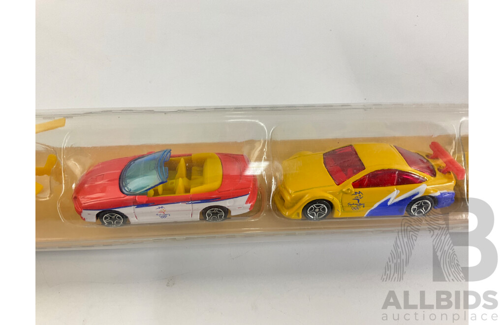 Matchbox Sydney 2000 Olympic Games Diecast Set with Collectors Model Bob Jane Pick Up, Ampol Tanker, Australian Airlines Bus, Smiths Chips Truck