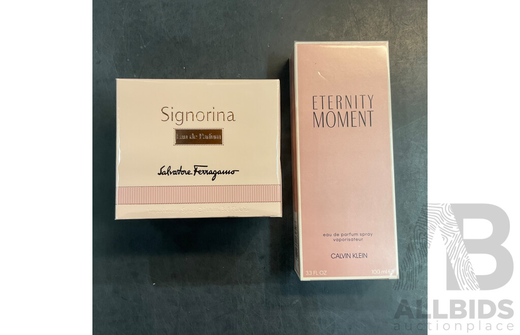 Ferragamo Signorina Eau De Parfum 100ml & Calvin Klein Eternity Moment Eau De Parfum Spray - Lot of 2